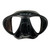 Black Mako Minimus freedive mask with wide low-volume lens design, front view on white background