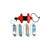 Red and black shark proof chum bag with four replaceable blue mesh cartridges displayed below on white background