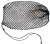 Black mesh shark proof chum bag with drawstring closure, viewed from above on white background