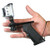 Hand holding AR15 GoPro handle with camera mount in black and silver mounted on top