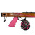 Pink AR15 speargun grip attached to wooden barrel with black reel, side view