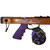 Purple AR15 speargun grip attached to wooden speargun body with black and purple reel mechanism displayed on white background