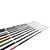 Assorted speargun shafts with roller butt conversion kits lined up diagonally, showing various colored wraps and metallic tips against white background