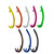 Five colorful freedive snorkels arranged in rows: yellow, red, silver, purple, and green on top; brown, blue, and black below