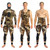 Men's Yamamoto 3D Reef Camo wetsuits in two-piece open cell design, shown in three styles with brown and black camouflage pattern on male models