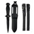 MAKO Kona spearfishing kill knife set with black titanium blade, sheath, and leg straps on white background