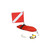 Red SCUBA divers surface float package with dive flag, buoy, and accessories displayed on white background