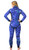 Woman wearing blue ocean camo Yamamoto 3D wetsuite, back view, full-body coverage with black trim