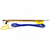 Spearfishing gun with blue and yellow bungee cord and parachute cord, displayed flat on white background