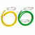 Yellow and green spearfishing bungies coiled with metal clips and parachute cord visible inside