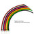 Colorful speargun band tubing in rainbow arrangement showing red, blue, pink, yellow, green and black tubes with metal connectors, sold by the foot