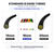 Black curved speargun band tubing in 14mm, 16mm, and 20mm sizes with color swatches showing available options