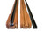 Enclosed track wooden speargun shafts in brown and black finishes displayed in row