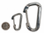 Black stainless steel mini carabiner with gate latch, angled side view