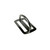 Black one-handed hoop stringer with curved metal handle and rectangular frame, angled view