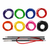 MAKO conventional pole spear power band tubing coiled in eight colors (purple, green, blue, red, orange, yellow, pink, black) displayed above three sample tubes