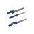 Three blue fillet knives with stainless steel blades arranged diagonally, displaying textured handles and sharp points