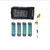 Mako fish flashers kit with black mesh bag, four LED-lit squid skirts, and yellow rigging line displayed flat lay against white background
