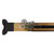 Fish Caller speargun clicker with wooden handle and metal gear mechanism, top-down view