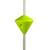 Bright yellow-green safety stopper on braided line, diamond-shaped design with side hole, front view