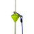 Bright yellow-green safety stopper with carabiner clip attached to white rope, front view