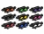 Spartan Elite Speargun With Carbon Barrel in multiple color options arranged in circular display showing black, blue, yellow, red, green, and purple variants