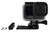 Black MAKO camera bracket with mounting hardware and GoPro action camera displayed against white background