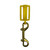 Yellow freedivers lobster catch bag with rectangular top slot and dual brass snap hooks, angled front view