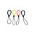 Four spearfishing slip knots in black, yellow, coral, and navy displayed side by side against white background
