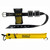 MAKO CO2 auto inflate white seabass float with black belt, dual storage pouches, and yellow storage bag, flat lay view