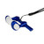 Blue and white MAKO Freediving Nose Clip with black cord attachment, angled side view on white background