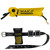 Yellow MAKO oral inflate lift bag with black straps displayed above matching black weight belt with yellow mesh pockets and knife sheath