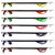 MAKO Speargun Reel Line in seven color options: yellow, orange, green, pink, black, navy, and red with reels displayed horizontally