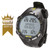 Black Seac freedive computer watch with digital display showing depth, speed, and temperature data, yellow accents, angled three-quarter view