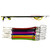 Ermes Avatar and MAKO Spartan Elite spearguns displayed with colorful open muzzle attachments in red, purple, blue, orange, and green with metal carabiners