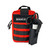 Red and black MAKO Waterman's First Aid and Trauma Kit with shoulder straps and detachable black medical pouch, front view