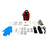 MAKO Waterman's First Aid and Trauma Kit displayed with contents including red and black bag, blue gloves, gauze, bandages, and medical supplies