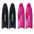 A side-by-side comparison of black and pink MAKO “Slightly Shorter” Pro Fiberglass Freedive Blades, showcasing their hydrodynamic shape and compact 70cm length for improved control and performance.
