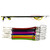 MAKO Spartan Elite speargun with yellow reel and Ermes roller muzzles in multiple colors stacked below