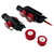 Black and red Ermes and MAKO roller muzzles displayed with interchangeable wheels, overhead view on white background