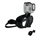 Freedive mask with integrated GoPro mount in black, shown at angle with detachable camera adapter below