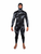 Male model wearing black and gray camo Yamamoto Black Ops 2 piece open cell wetsuit with hood, front view