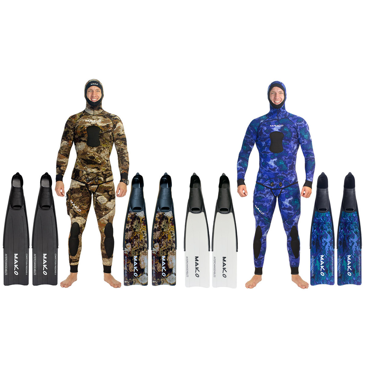 MAKO Men’s Interchangeable (Polymer) Freedive fins with interchangeable blades