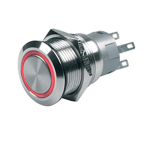 BEP Push-Button Switch 12V Momentary On\/Off - Red LED [80-511-0002-00]