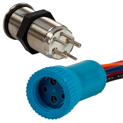 Bluewater 19mm Push Button Switch - Off\/On Contact - Blue\/Red LED - 1' Lead [9057-1113-1]