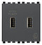 Vimar Eikon USB 5V/2.1A Power Adapter, 2-Module, Grey