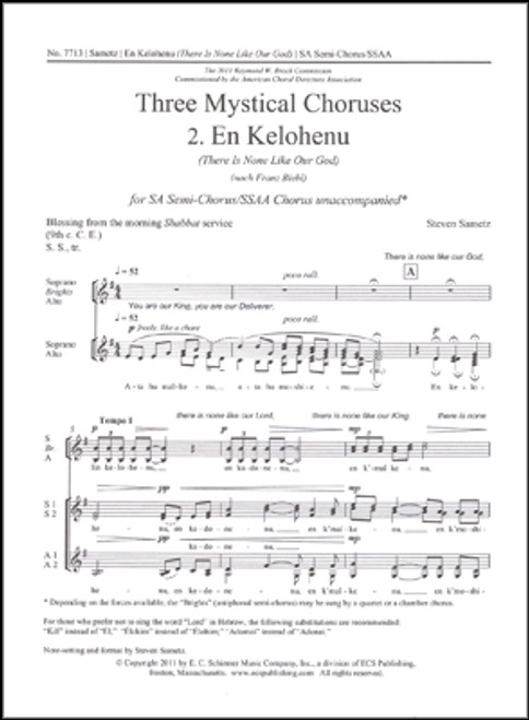 Sametz, En Kelohenu (There Is None Like Our God) (No. 2 from "Three Mystical Choruses") [ECS:7713]