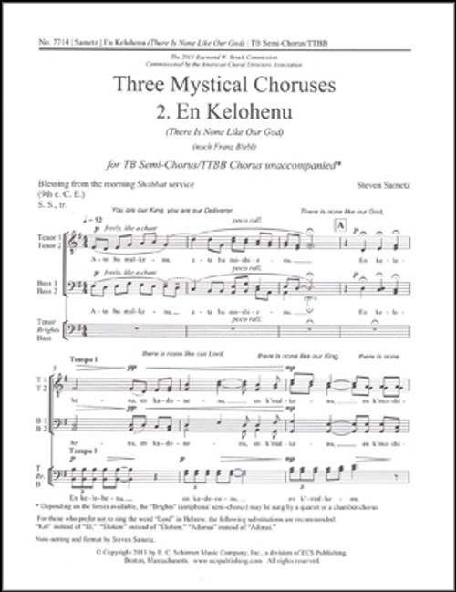 Sametz, En Kelohenu (There Is None Like Our God) (No. 2 from "Three Mystical Choruses") [ECS:7714]