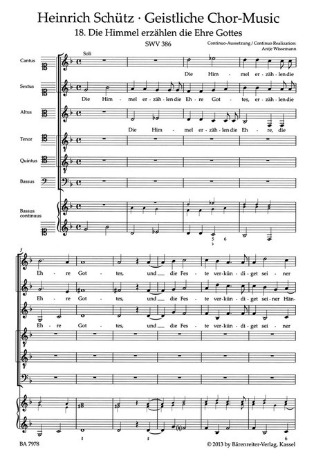 Schütz, Die Himmel erzählen die Ehre Gottes SWV 386 -Motet- (No. 18 from "Geistliche Chor-Music" (1648))