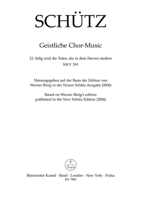 Selig sind die Toten, die in dem Herren sterben SWV 391 [Bar:BA7983]